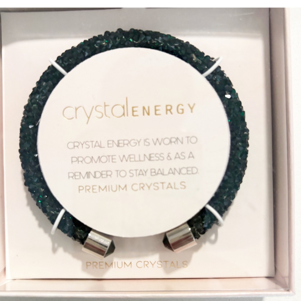 Crystal Energy Premium Green Crystal Cuff Bracelet Silver Tone‎ Wellness Jewelry